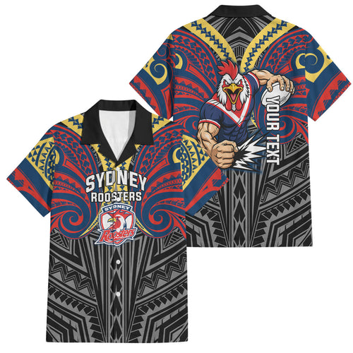 Custom Sydney Roosters Family Matching Summer Maxi Dress and Hawaiian Shirt Roosters Warrior Polynesia Islander Rugby Mascot