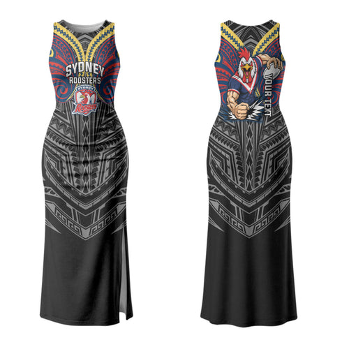 Custom Sydney Roosters Family Matching Tank Maxi Dress and Hawaiian Shirt Roosters Warrior Polynesia Islander Rugby Mascot