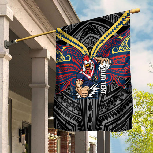 Custom Sydney Roosters Garden Flag Roosters Warrior Polynesia Islander Rugby Mascot