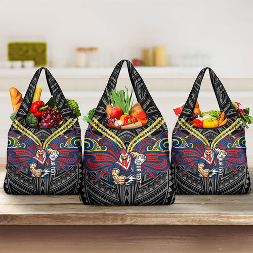Custom Sydney Roosters Grocery Bag Roosters Warrior Polynesia Islander Rugby Mascot