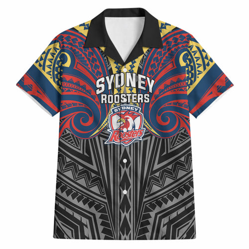 Custom Sydney Roosters Hawaiian Shirt Roosters Warrior Polynesia Islander Rugby Mascot