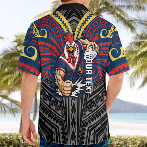 Custom Sydney Roosters Hawaiian Shirt Roosters Warrior Polynesia Islander Rugby Mascot