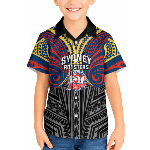 Custom Sydney Roosters Hawaiian Shirt Roosters Warrior Polynesia Islander Rugby Mascot