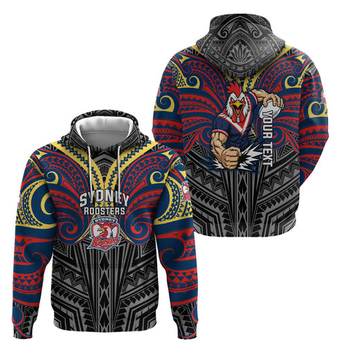 Custom Sydney Roosters Hoodie Roosters Warrior Polynesia Islander Rugby Mascot