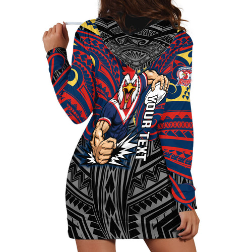Custom Sydney Roosters Hoodie Dress Roosters Warrior Polynesia Islander Rugby Mascot