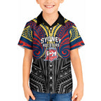 Custom Sydney Roosters Kid Hawaiian Shirt Roosters Warrior Polynesia Islander Rugby Mascot
