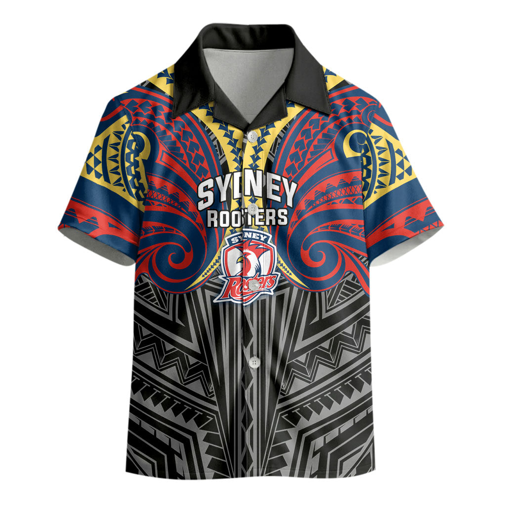 Custom Sydney Roosters Kid Hawaiian Shirt Roosters Warrior Polynesia Islander Rugby Mascot