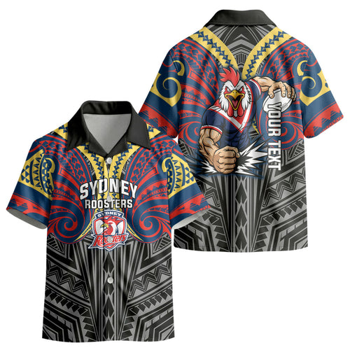 Custom Sydney Roosters Kid Hawaiian Shirt Roosters Warrior Polynesia Islander Rugby Mascot