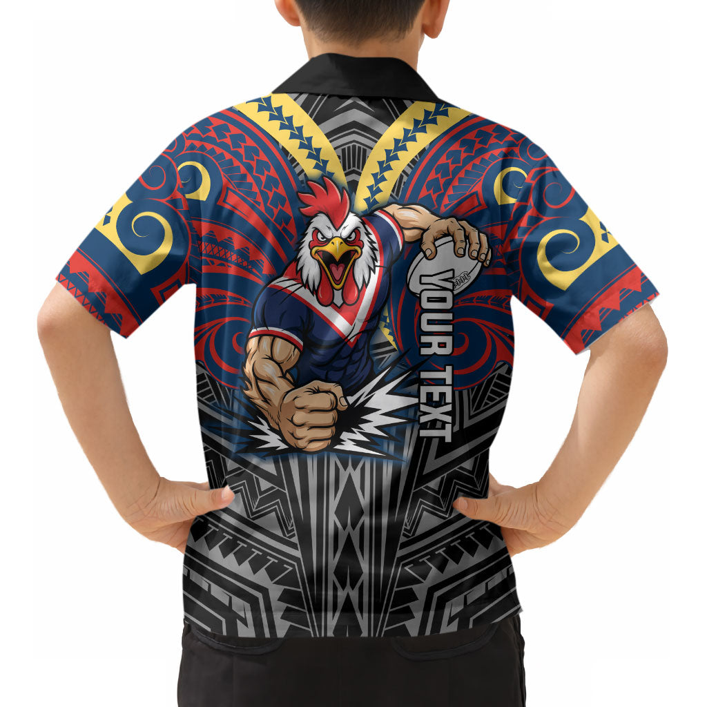Custom Sydney Roosters Kid Hawaiian Shirt Roosters Warrior Polynesia Islander Rugby Mascot