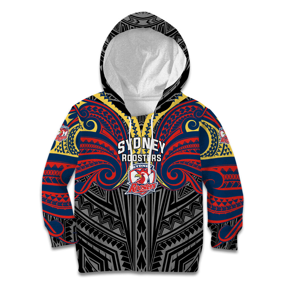 Custom Sydney Roosters Kid Hoodie Roosters Warrior Polynesia Islander Rugby Mascot