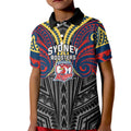 Custom Sydney Roosters Kid Polo Shirt Roosters Warrior Polynesia Islander Rugby Mascot