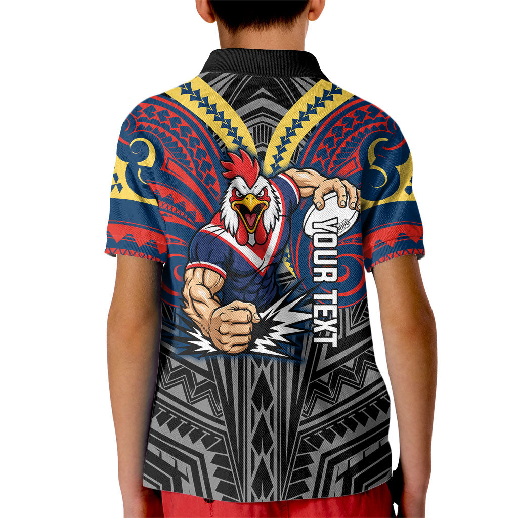 Custom Sydney Roosters Kid Polo Shirt Roosters Warrior Polynesia Islander Rugby Mascot