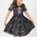 Custom Sydney Roosters Kid Short Sleeve Dress Roosters Warrior Polynesia Islander Rugby Mascot