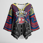 Custom Sydney Roosters Kimono Sleeve Blouse Roosters Warrior Polynesia Islander Rugby Mascot