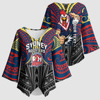 Custom Sydney Roosters Kimono Sleeve Blouse Roosters Warrior Polynesia Islander Rugby Mascot