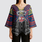 Custom Sydney Roosters Kimono Sleeve Blouse Roosters Warrior Polynesia Islander Rugby Mascot