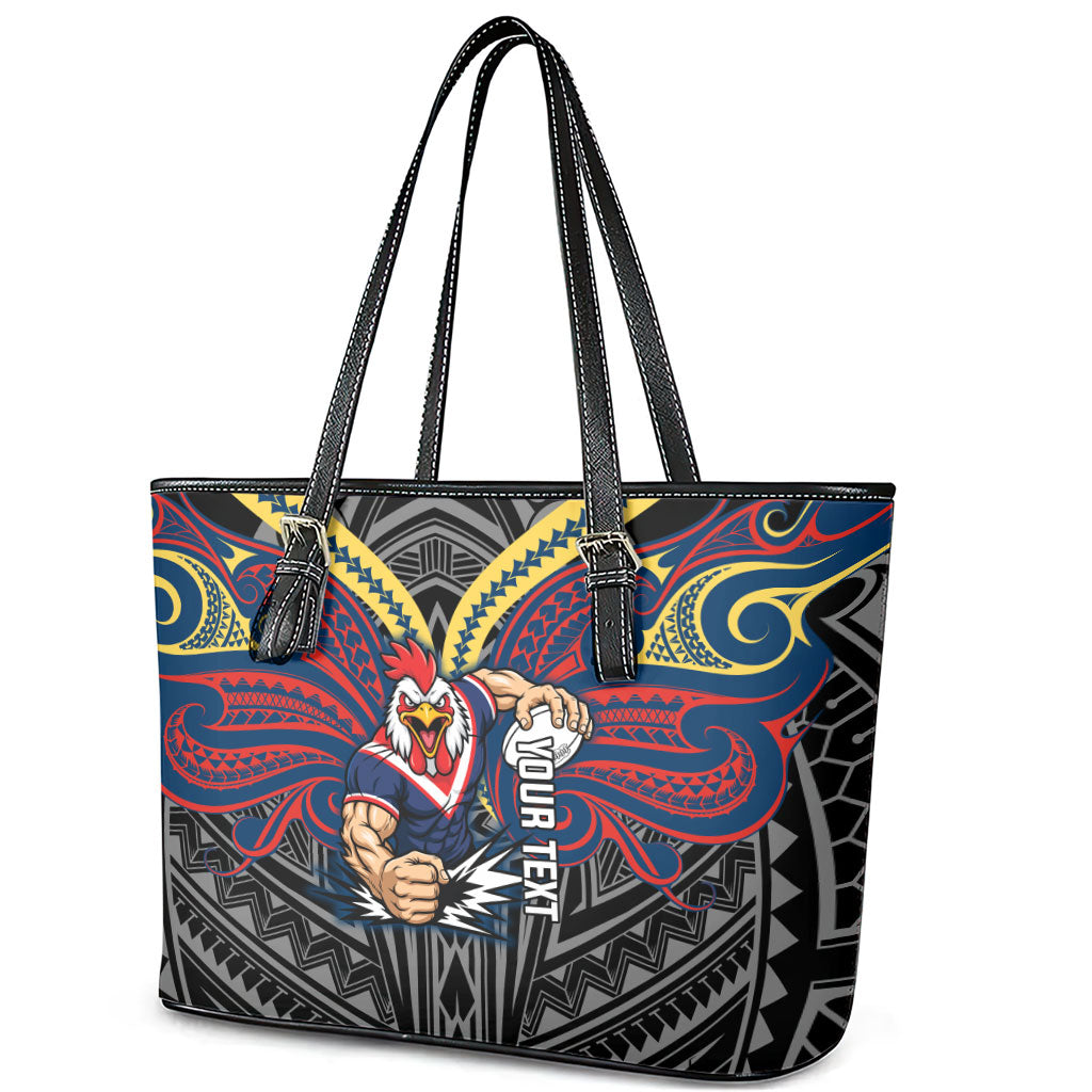 Custom Sydney Roosters Leather Tote Bag Roosters Warrior Polynesia Islander Rugby Mascot