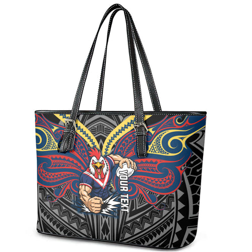 Custom Sydney Roosters Leather Tote Bag Roosters Warrior Polynesia Islander Rugby Mascot