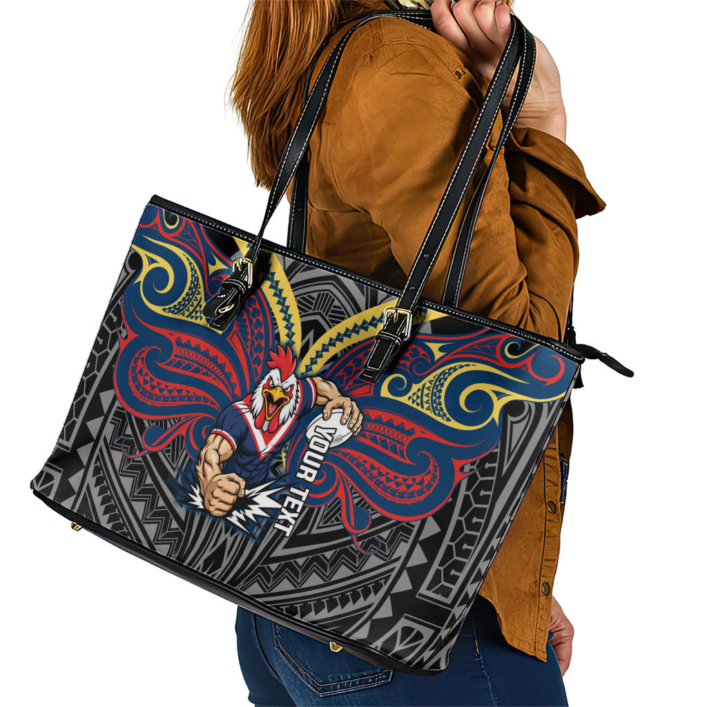 Custom Sydney Roosters Leather Tote Bag Roosters Warrior Polynesia Islander Rugby Mascot