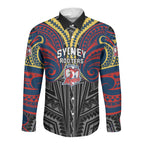 Custom Sydney Roosters Long Sleeve Button Shirt Roosters Warrior Polynesia Islander Rugby Mascot