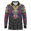 Custom Sydney Roosters Long Sleeve Polo Shirt Roosters Warrior Polynesia Islander Rugby Mascot