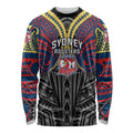 Custom Sydney Roosters Long Sleeve Shirt Roosters Warrior Polynesia Islander Rugby Mascot
