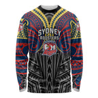 Custom Sydney Roosters Long Sleeve Shirt Roosters Warrior Polynesia Islander Rugby Mascot