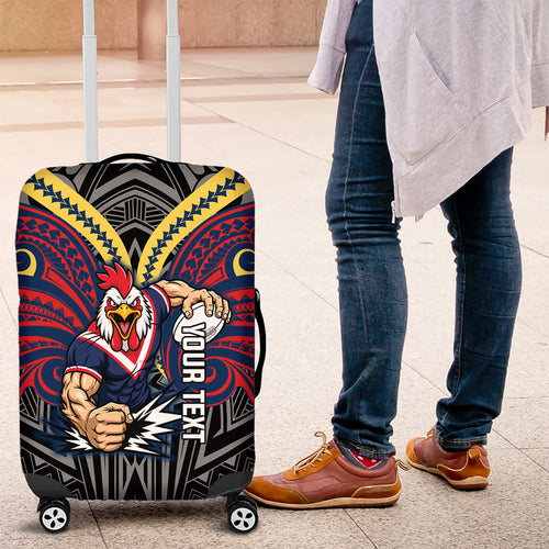 Custom Sydney Roosters Luggage Cover Roosters Warrior Polynesia Islander Rugby Mascot