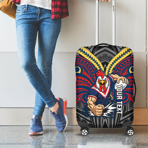 Custom Sydney Roosters Luggage Cover Roosters Warrior Polynesia Islander Rugby Mascot
