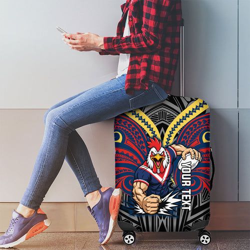 Custom Sydney Roosters Luggage Cover Roosters Warrior Polynesia Islander Rugby Mascot