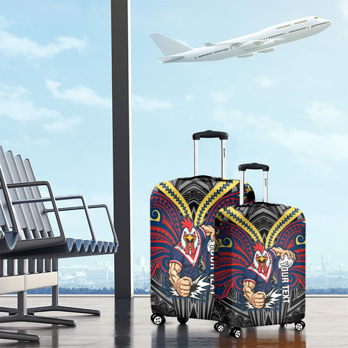 Custom Sydney Roosters Luggage Cover Roosters Warrior Polynesia Islander Rugby Mascot
