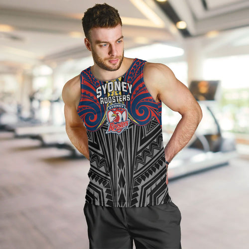 Custom Sydney Roosters Men Tank Top Roosters Warrior Polynesia Islander Rugby Mascot