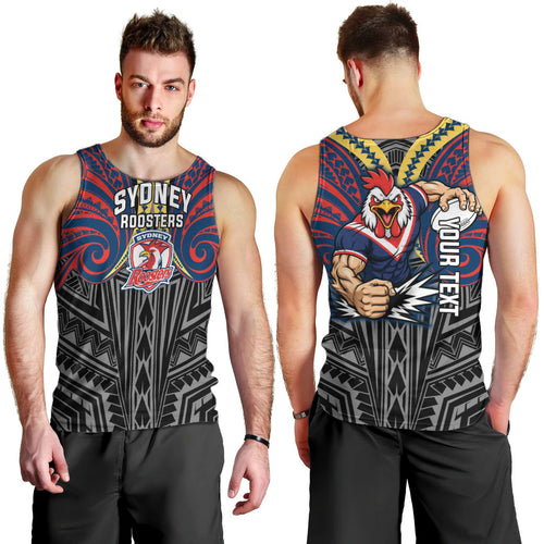 Custom Sydney Roosters Men Tank Top Roosters Warrior Polynesia Islander Rugby Mascot