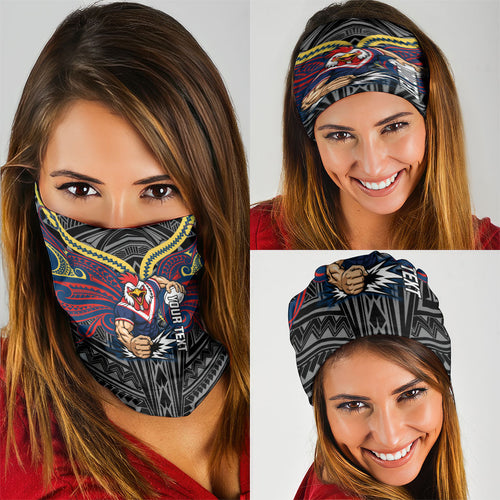 Custom Sydney Roosters Neck Gaiter Roosters Warrior Polynesia Islander Rugby Mascot