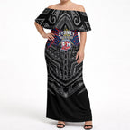 Custom Sydney Roosters Off Shoulder Maxi Dress Roosters Warrior Polynesia Islander Rugby Mascot
