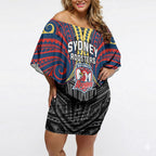 Custom Sydney Roosters Off Shoulder Short Dress Roosters Warrior Polynesia Islander Rugby Mascot