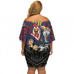 Custom Sydney Roosters Off Shoulder Short Dress Roosters Warrior Polynesia Islander Rugby Mascot
