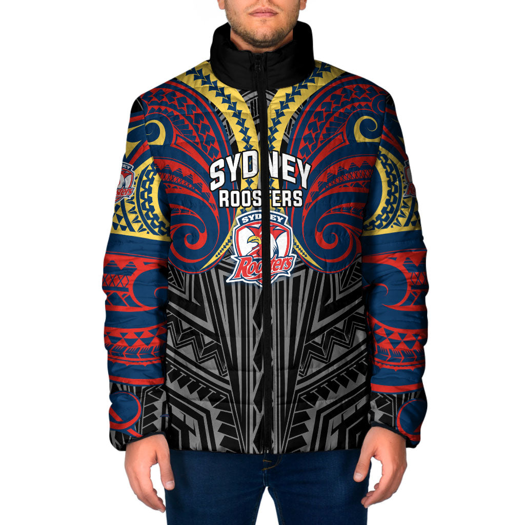 Custom Sydney Roosters Padded Jacket Roosters Warrior Polynesia Islander Rugby Mascot