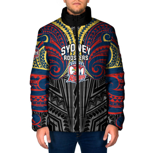 Custom Sydney Roosters Padded Jacket Roosters Warrior Polynesia Islander Rugby Mascot