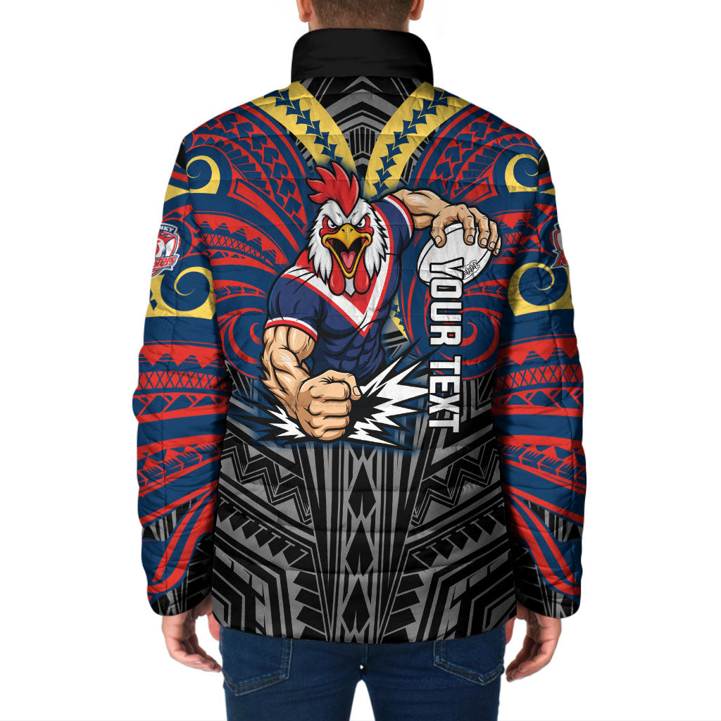 Custom Sydney Roosters Padded Jacket Roosters Warrior Polynesia Islander Rugby Mascot