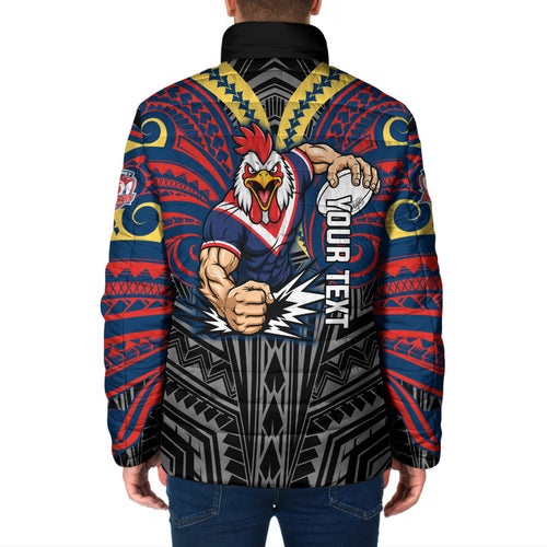 Custom Sydney Roosters Padded Jacket Roosters Warrior Polynesia Islander Rugby Mascot