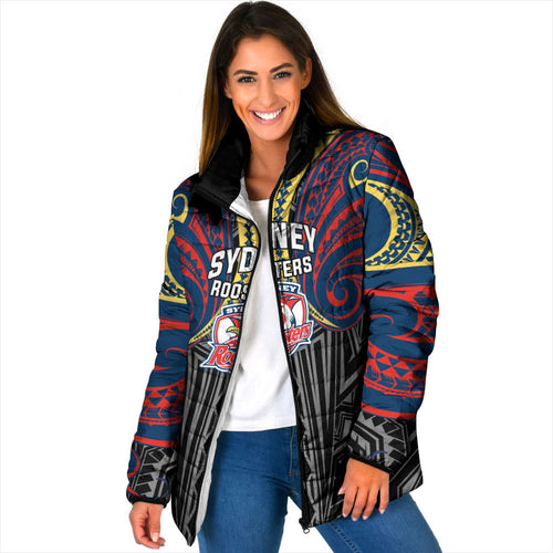 Custom Sydney Roosters Padded Jacket Roosters Warrior Polynesia Islander Rugby Mascot