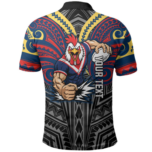 Custom Sydney Roosters Polo Shirt Roosters Warrior Polynesia Islander Rugby Mascot