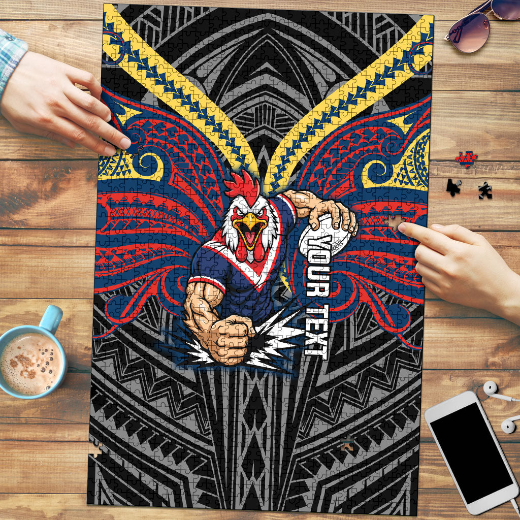 Custom Sydney Roosters Puzzle Roosters Warrior Polynesia Islander Rugby Mascot
