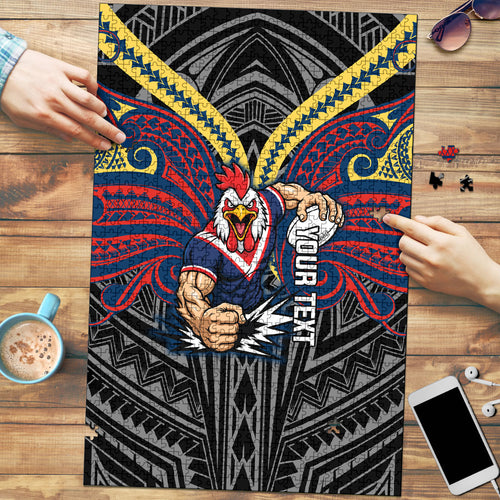 Custom Sydney Roosters Puzzle Roosters Warrior Polynesia Islander Rugby Mascot