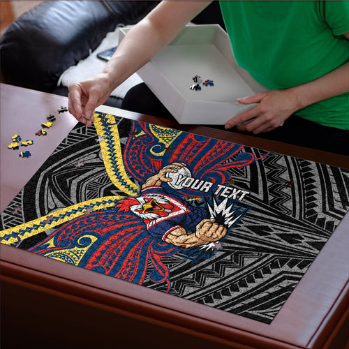Custom Sydney Roosters Puzzle Roosters Warrior Polynesia Islander Rugby Mascot