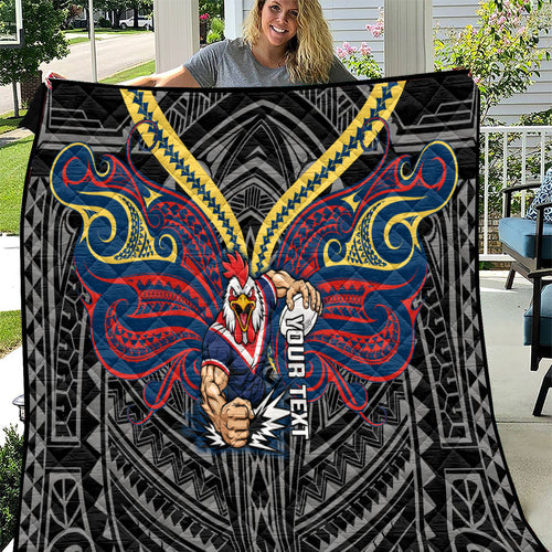 Custom Sydney Roosters Quilt Roosters Warrior Polynesia Islander Rugby Mascot