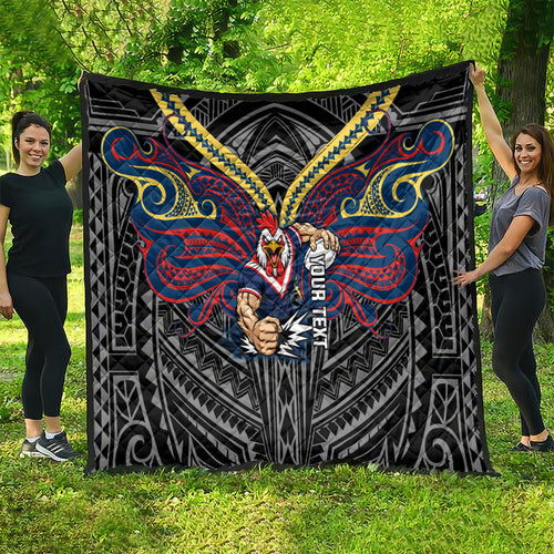 Custom Sydney Roosters Quilt Roosters Warrior Polynesia Islander Rugby Mascot