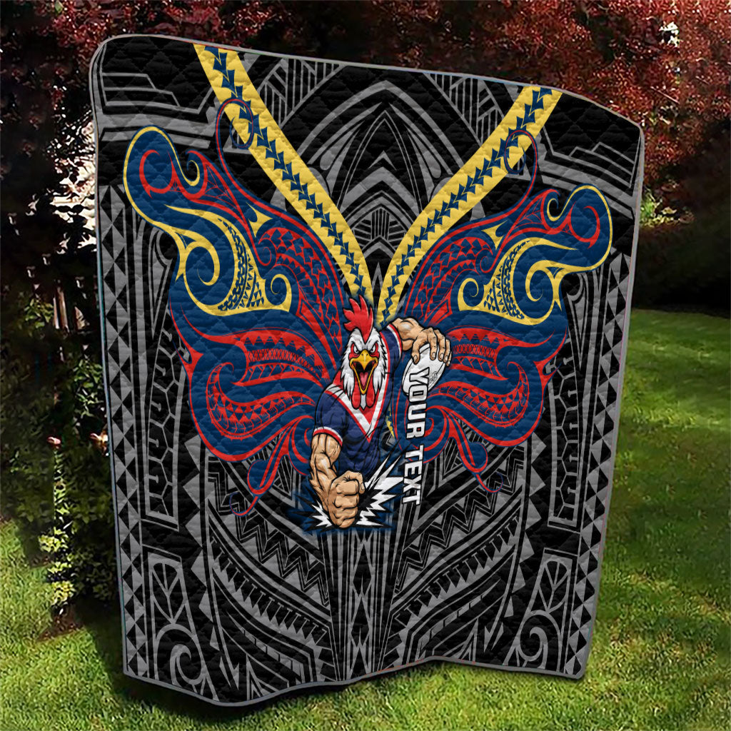 Custom Sydney Roosters Quilt Roosters Warrior Polynesia Islander Rugby Mascot