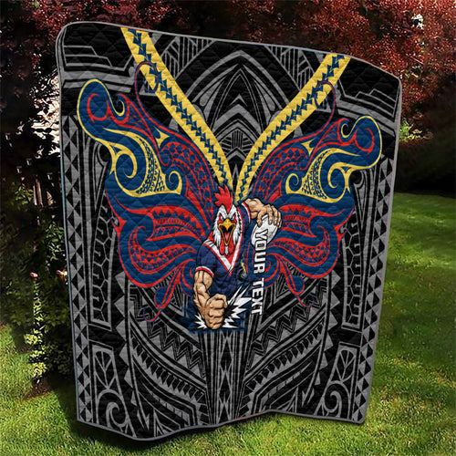 Custom Sydney Roosters Quilt Roosters Warrior Polynesia Islander Rugby Mascot
